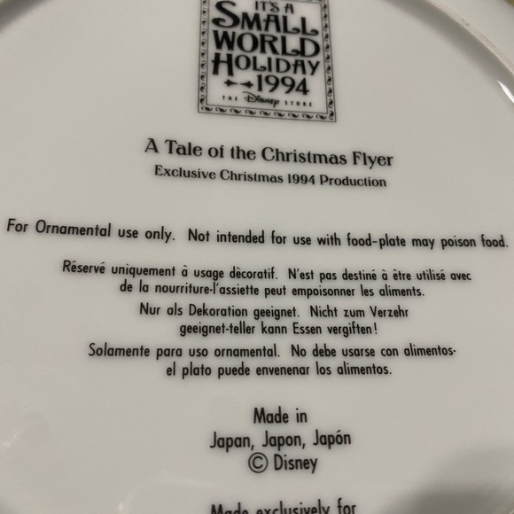 DISNEY STORE NWT VTG 1994 CHRISTMAS IT’S A SMALL WORLD COMMEMORATIVE PLATE JAPAN - Picture 16 of 16